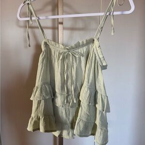 Blu Pepper Green Ruffled Tie Front Camisole